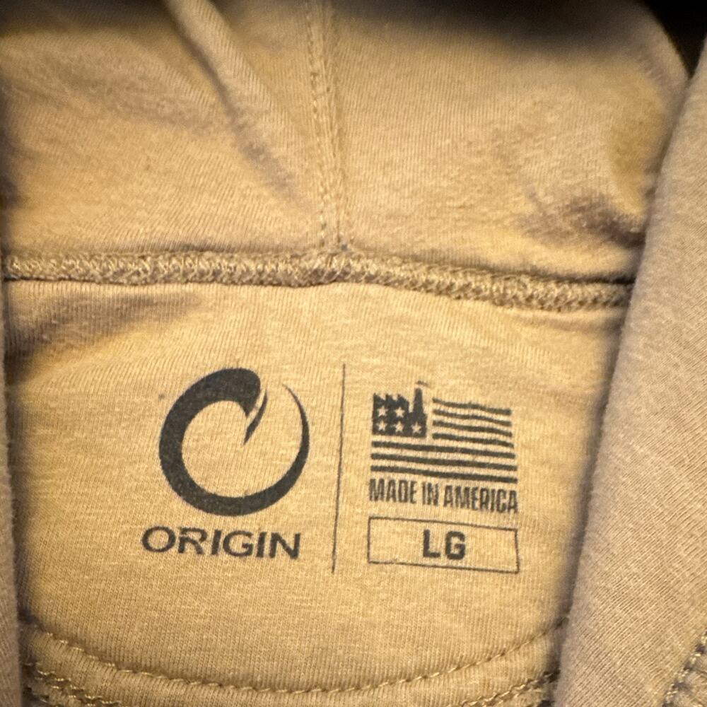 Origin Full Zip Hooded Fleece Hoodie Brown Men's L Logo Pockets - Picture 2 of 6